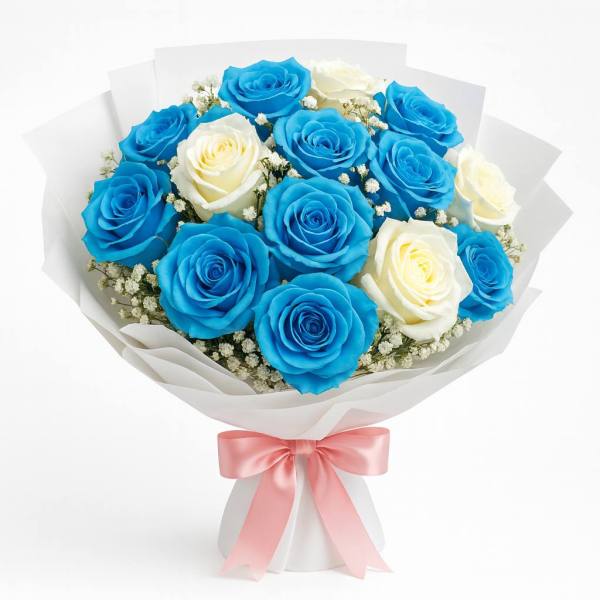 Mavi Beyaz Güller Buketi